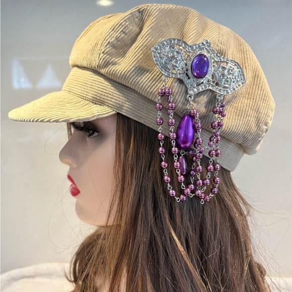 Goth Style Ornate Purple and Pink Gemstone Brooch with Filigree Design - Picture 6 of 8